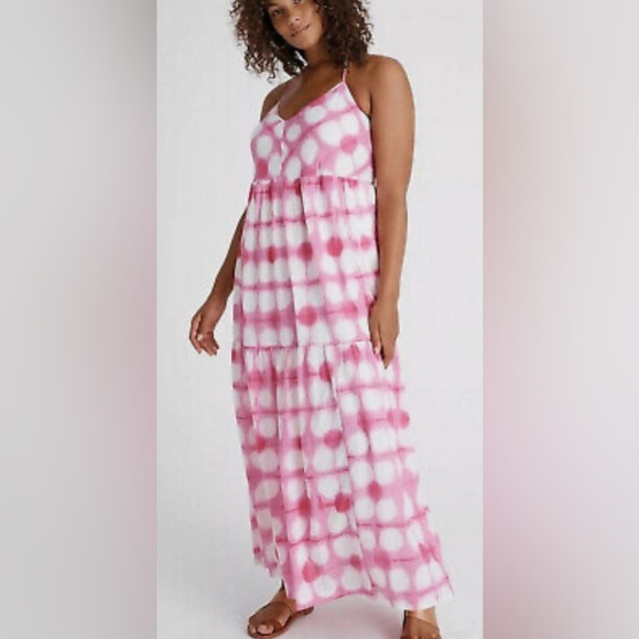 NWT Anthropologie Maeve Pink and White Maxi Dress in Size Large - Picture 5 of 5